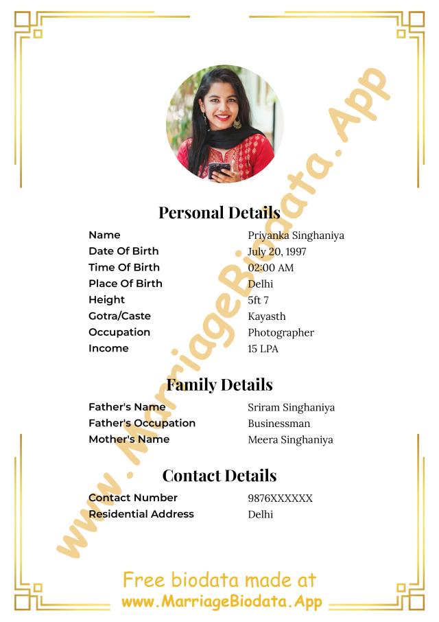 Marriage Biodata Free Template
